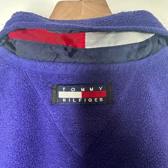Vintage Tommy Hilfiger Mens Full-Zip 90s Logo Retro Purple Fleece Jacket Small - Picture 5 of 7